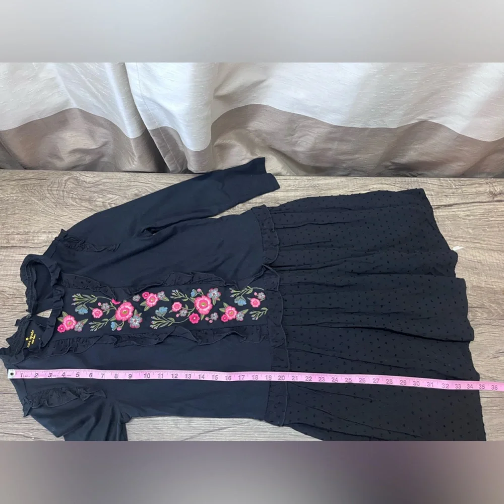 Kate Spade Black Floral Broome Street Embroidered Ruffle Mixed‎ Media Mini Dress